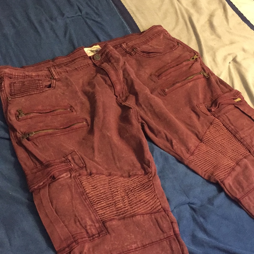 Burgundy Moto Biker Pants